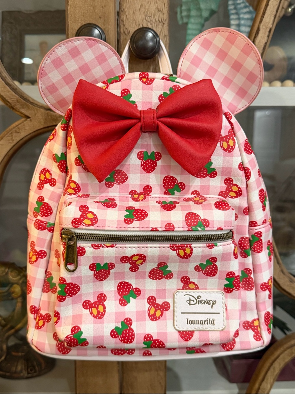 Loungefly x Disney Minnie Mouse Strawberry Gingham Mini Backpack